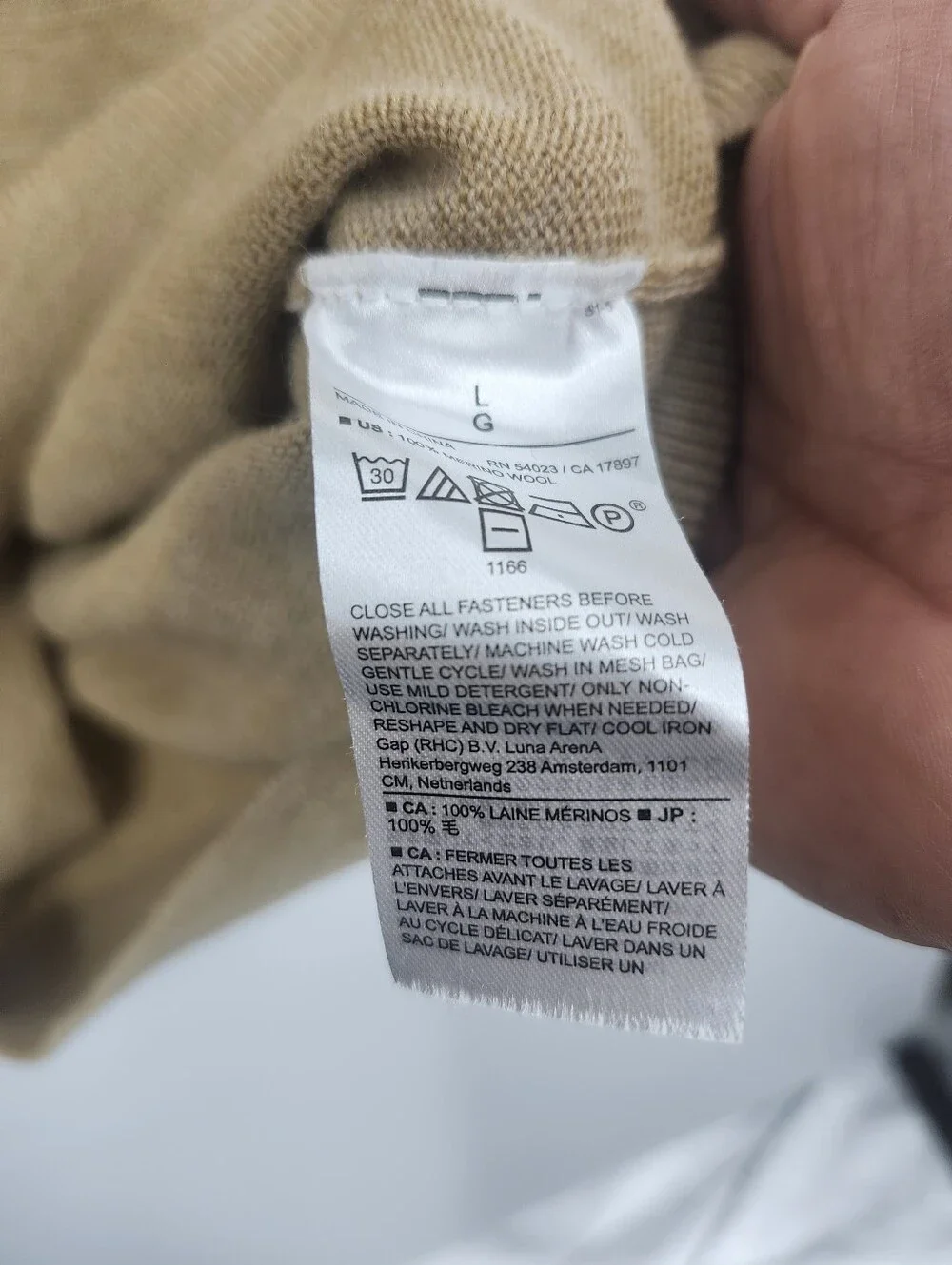 Banana Republic Merino 100% Wool Quarter Zip Sweater Men Large Tan Minimalist